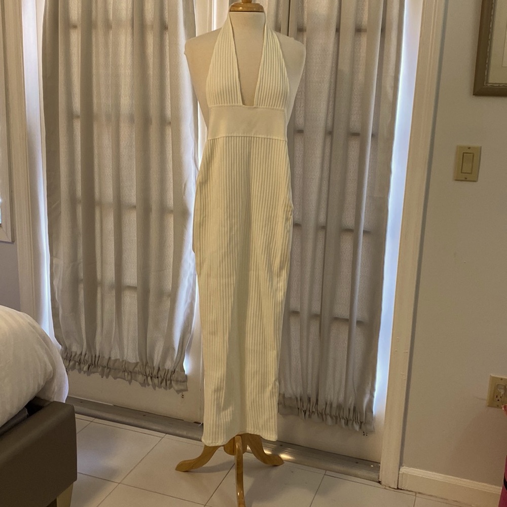 OH POLLy New with Tags plunge halter, open back with side zipper.